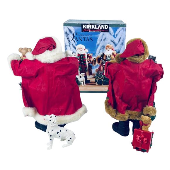 NEW Set 2 Fabric Mache SANTA CLAUS Figurines 4pc Dalmatian Dog Cat Holiday Decor - Picture 8 of 11